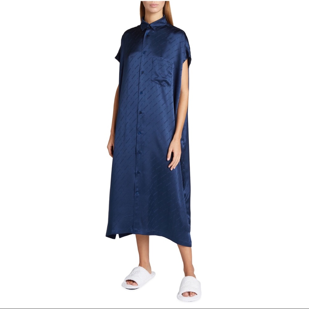 NEW Balenciaga Jacquard Logo Silk Midi Dress, Size 38/6